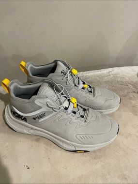 HOKA Men's Grey Gore-Tex Transprt GTX Sneakers with Yellow Accents